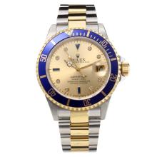 Rolex Submariner Swiss Cal 3135 Automatic Movement Two Tone Blue Bezel with Golden Dial Sapphire Glass