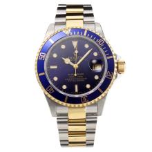 Rolex Submariner Swiss Cal 3135 Automatic Movement Two Tone Blue Bezel with Blue Dial Sapphire Glass