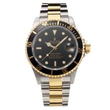Rolex Submariner Swiss Cal 3135 Automatic Movement Two Tone Black Bezel with Black Dial Sapphire Glass