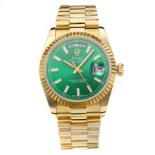 Rolex Day Date Swiss ETA 2836 Movement Full Yellow Gold with Green Dial-Sapphire Glass