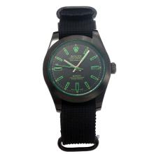 Rolex Milgauss-Milgauss Automatic PVD Case with Black Dial-Black Nylon Strap(Gift Box is Included) 