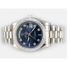 Rolex Day-Date Automatic Diamond Marking and Bezel with Blue Dial