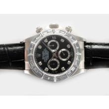 Rolex Daytona Chronograph Asia Valjoux 7750 Movement With Baguette CZ Diamond Bezel-Black Dial