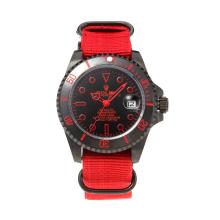 Rolex Submariner Automatic Ceramic Bezel PVD Case with Black Dial-Red Nylon Strap