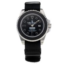 Rolex Submariner Swiss ETA 2836 Movement Black Bezel with Black Dial-Black Cloth Strap-Sapphire Glass
