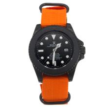Rolex Submariner Stealth Automatic PVD Case with Black Dial-Orange Nylon Strap