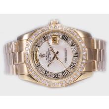 Rolex Day-Date Automatic Full Gold Diamond Bezel with White shell surface Dial Roman Marking
