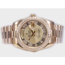 Rolex Day-Date Automatic Full Gold Diamond Bezel with Golden Dial Roman Marking