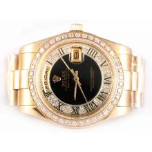 Rolex Day-Date Automatic Full Gold Diamond Bezel with Black Dial Roman Marking