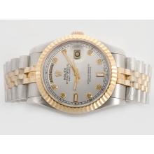 Rolex Day-Date Swiss ETA 2836 Movement Two Tone with Silver Dial-Diamond Marking