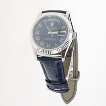 Rolex Day-Date 3156 Automatic Movement Roman Markers with Blue Dial-Leather Strap