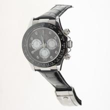Rolex Daytona Chronograph Asia Valjoux 7750 Movement Ceramic Bezel Diamond Markers with Black MOP Dial-Leather Strap-1
