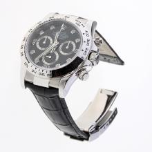 Rolex Daytona Swiss Calibre 4130 Chronograph Movement Diamond Markers with Black Dial-Leather Strap