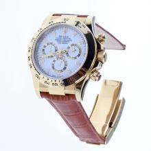 Rolex Daytona Swiss Calibre 4130 Chronograph Movement Gold Case Stick Markers with White Dial-Leather Strap-1