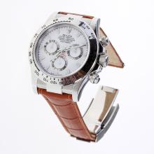 Rolex Daytona Swiss Calibre 4130 Chronograph Movement Stick Markers with White Dial-Leather Strap