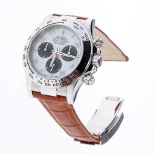 Rolex Daytona Swiss Calibre 4130 Chronograph Movement Number Markers with White Dial-Leather Strap