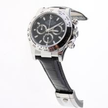 Rolex Daytona Swiss Calibre 4130 Chronograph Movement Stick Markers with Black Dial-Leather Strap