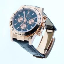 Rolex Daytona Swiss Calibre 4130 Chronograph Movement Rose Gold Case Stick Markers with Black Dial-Leather Strap