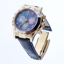 Rolex Daytona Swiss Calibre 4130 Chronograph Movement Gold Case Diamond Markers with Black MOP Dial-Leather Strap
