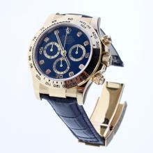 Rolex Daytona Swiss Calibre 4130 Chronograph Movement Gold Case Diamond Markers with Black Dial-Leather Strap-2