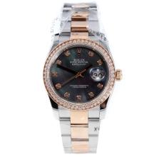 Rolex Datejust Swiss ETA 2836 Movement Two Tone Diamond Bezel and Markers with Black MOP Dial-High Quality Version