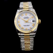 Rolex Datejust Swiss ETA 2836 Movement Two Tone Roman Markers with White Dial-Mid Size