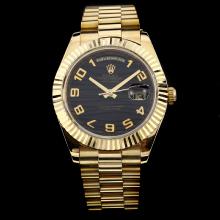 Rolex Day-Date II Swiss ETA 3156 Movement Full Gold Number Markers with Black Wave Dial