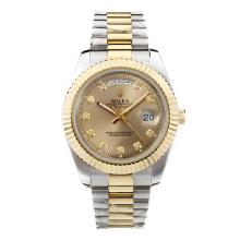 Rolex Day-Date II Automatic Two Tone Diamond Marking with Golden Dial 41mm New Version