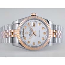 Rolex Day-Date Automatic Two Tone Diamond Marking with Silver Dial