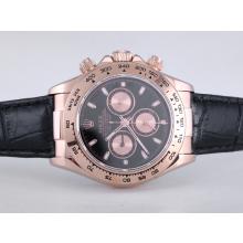 Rolex Daytona Working Chronograph Rose Gold Case with Black Dial Leather Strap-2