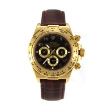 Rolex Daytona Working Chronograph Gold Case with Black Dial Number Marking