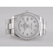 Rolex Day-Date Automatic Diamond Marking and Bezel with White Dial