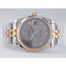 Rolex Datejust Swiss ETA 2836 Movement Two Tone with Gray Dial Number Marking