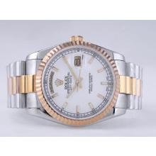 Rolex Day-Date Swiss ETA 2836 Movement Two Tone with White Dial Stick Marking-1