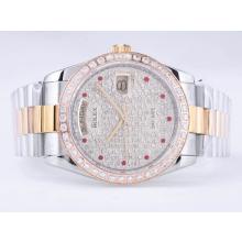 Rolex Day-Date Swiss ETA 2836 Movement Two Tone Diamond Bezel and Dial Red Marking-2