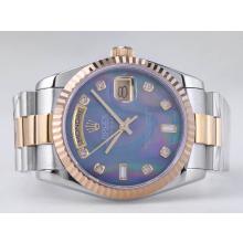 Rolex Day-Date Swiss ETA 2836 Movement Two Tone with Blue MOP Dial Diamond Marking