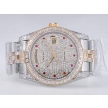 Rolex Day-Date Swiss ETA 2836 Movement Two Tone Diamond Bezel and Dial Red Marking-1