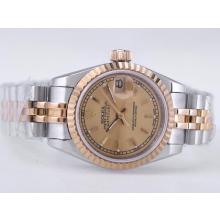 Rolex Datejust Swiss ETA 2671 Movement Two Tone with Golden Dial Stick Marking Lady Size-2