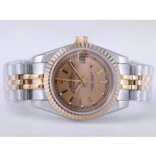 Rolex Datejust Swiss ETA 2671 Movement Two Tone with Golden Dial Stick Marking Lady Size