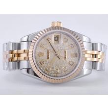Rolex Datejust Swiss ETA 2671 Movement Two Tone with Golden Computer Dial Diamond Marking Lady Size