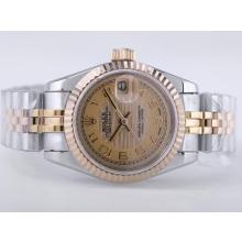 Rolex Datejust Swiss ETA 2671 Movement Two Tone with Golden Wave Dial Number Marking Lady Size
