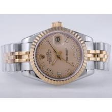 Rolex Datejust Swiss ETA 2671 Movement Two Tone with Golden Dial Number Marking Lady Size