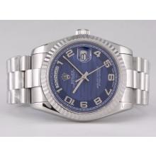 Rolex Day-Date Swiss ETA 2836 Movement with Blue Wave Dial Number Marking