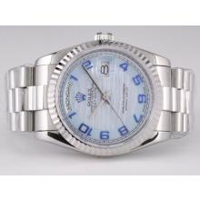 Rolex Day-Date Swiss ETA 2836 Movement with Light Blue Wave Dial Number Marking
