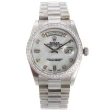 Rolex Day-Date Swiss ETA 2836 Movement Diamond Marking and Bezel with White MOP Dial