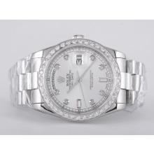 Rolex Day-Date Swiss ETA 2836 Movement Diamond Marking and Bezel with Silver Dial