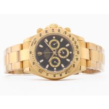 Rolex Daytona Working Chronograph Full Gold with Black Dial Stick Marking Sapphire Glass