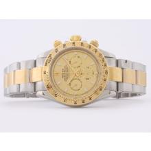 Rolex Daytona Working Chronograph Two Tone with Golden Dial Stick Marking Sapphire Glass
