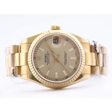 Rolex Datejust Swiss ETA 2836 Full Gold Golden Dial with Stick Marking Mid Size