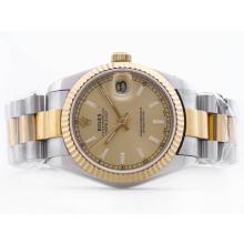 Rolex Datejust Swiss ETA 2836 Two Tone Golden Dial with Stick Marking Mid Size